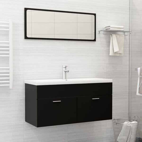 vidaXL Bathroom Furniture Set Black Engineered Wood