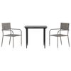 vidaXL 3 Piece Garden Dining Set Grey and Black Poly Rattan and Steel