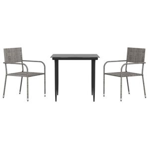vidaXL 3 Piece Garden Dining Set Grey and Black Poly Rattan and Steel