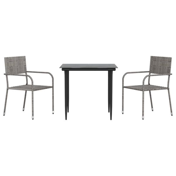 vidaXL 3 Piece Garden Dining Set Grey and Black Poly Rattan and Steel