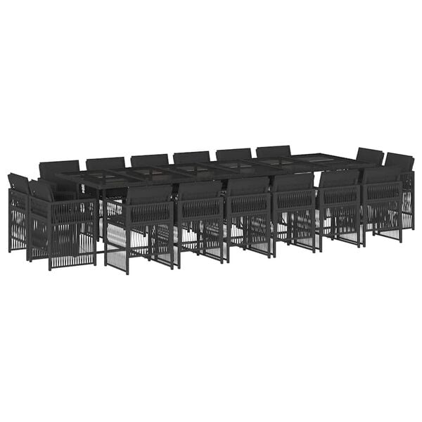 vidaXL 17 Piece Garden Dining Set with Cushions Black Poly Rattan