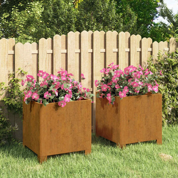 vidaXL Planters with Legs 2 pcs Rusty 30x30x30 cm Corten Steel