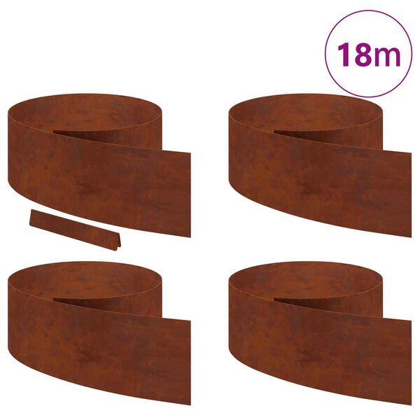 vidaXL Lawn Edging 4 pcs Rusty 450 x 0.05 x 25 cm Weathering Steel