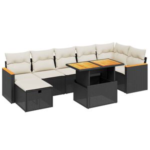 vidaXL 8 Piece Garden Sofa Set with Cushions Black Poly Rattan