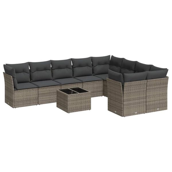 vidaXL 10 Piece Garden Sofa Set with Cushions Grey Poly Rattan
