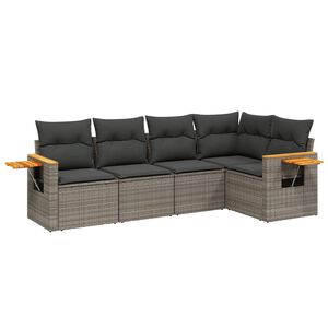vidaXL 5 Piece Garden Sofa Set with Cushions Grey Poly Rattan