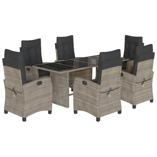 vidaXL 7 Piece Garden Dining Set with Cushions Grey Poly Rattan