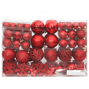 vidaXL 111 Piece Christmas Bauble Set Red Polystyrene
