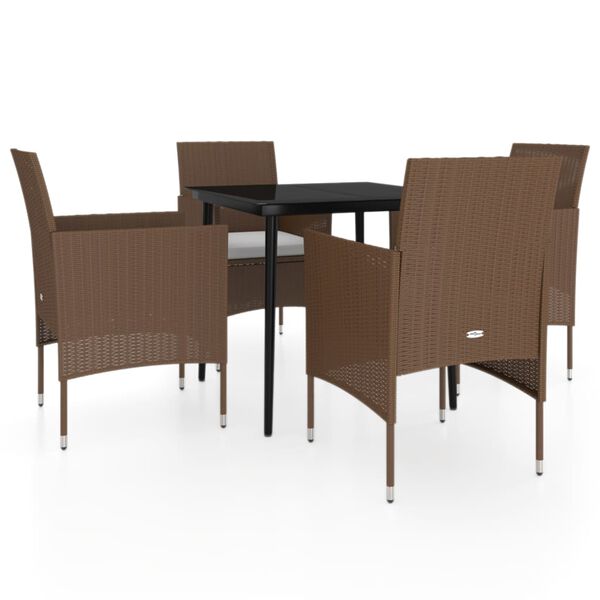 vidaXL 5 Piece Garden Dining Set with Cushions Brown and Black
