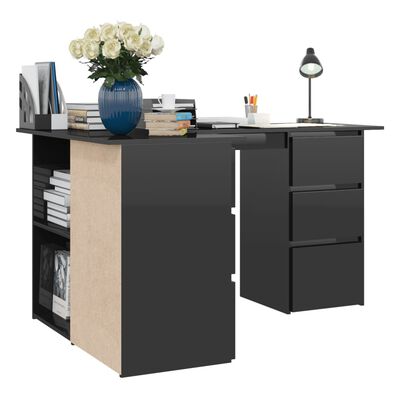 vidaXL Corner Desk High Gloss Black 145x100x76 cm Engineered Wood