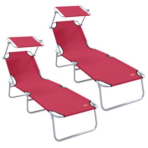 vidaXL Folding Sun Lounger with Canopy Steel and Fabric Red