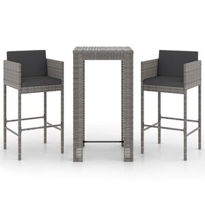vidaXL 3 Piece Garden Bar Set with Cushions Poly Rattan Grey