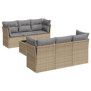 vidaXL 7 Piece Garden Sofa Set with Cushions Beige Poly Rattan
