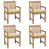 vidaXL Garden Chairs 4 pcs with Cream White Cushions Solid Teak Wood