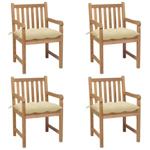 vidaXL Garden Chairs 4 pcs with Cream White Cushions Solid Teak Wood
