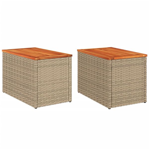 vidaXL Garden Side Tables 2pcs Beige 55x34x37cm Poly Rattan Solid Wood