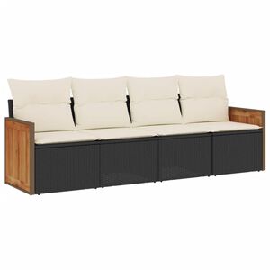 vidaXL 4 Piece Garden Sofa Set with Cushions Black Poly Rattan