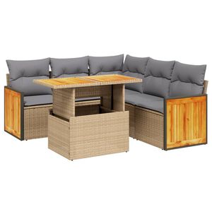 vidaXL 6 Piece Garden Sofa Set with Cushions Beige Poly Rattan