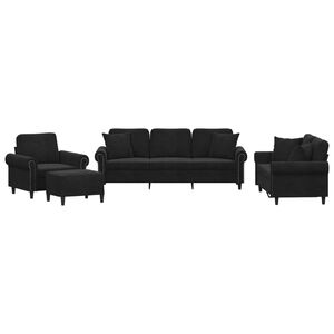 vidaXL 4 Piece Sofa Set with Pillows Black Velvet