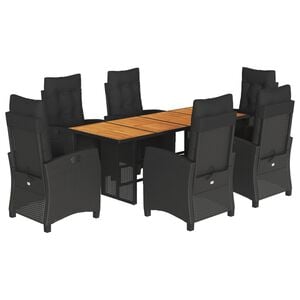 vidaXL 7 Piece Garden Dining Set with Cushions Black Poly Rattan