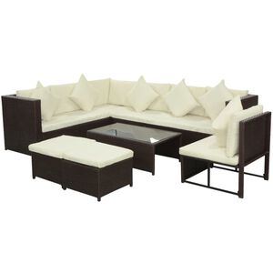 vidaXL Patio Furniture | Brown | Poly Rattan, Powder-Coated Steel | Large