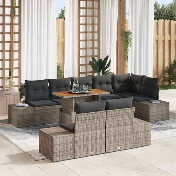 vidaXL Garden Sofa Set with Storage 9 pcs Grey Poly rattan
