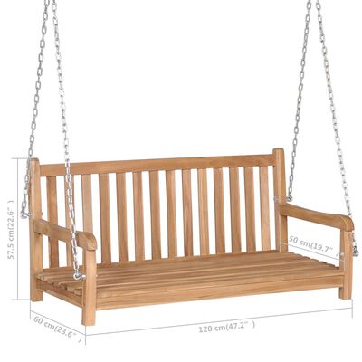 vidaXL Swing Bench with Black Cushion 120 cm Solid Teak Wood