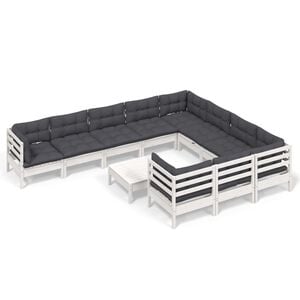 vidaXL 11 Piece Garden Lounge Set with Cushions White Pinewood