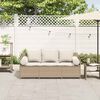 vidaXL Garden Sofa with Cushions 3-Seater Beige Poly Rattan