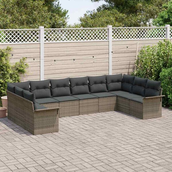 vidaXL Garden Sofa Set with Cushion 10 pcs Grey Poly Rattan