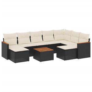 vidaXL 10 Piece Garden Sofa Set with Cushions Black Poly Rattan