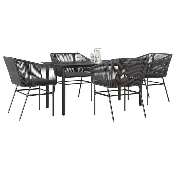 vidaXL 5 Piece Garden Dining Set with Cushions Black Poly Rattan Glass