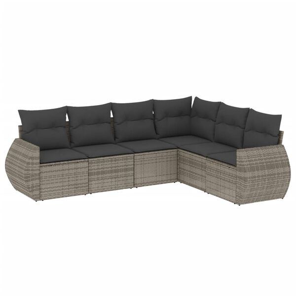 vidaXL 6 Piece Garden Sofa Set with Cushions Grey Poly Rattan