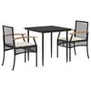 vidaXL 3 Piece Garden Dining Set with Cushions Black Poly Rattan