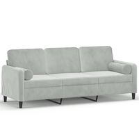 vidaXL 3-Seater Sofa with Throw Pillows Light Grey 180 cm Velvet
