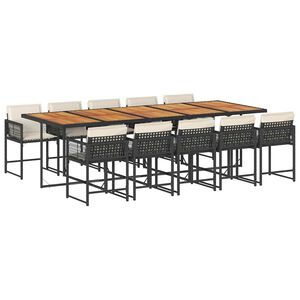 vidaXL 11 Piece Garden Dining Set with Cushions Black Poly Rattan