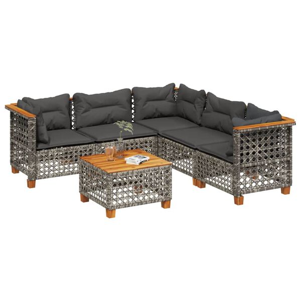 vidaXL 6 Piece Garden Sofa Set with Cushions Grey Poly Rattan