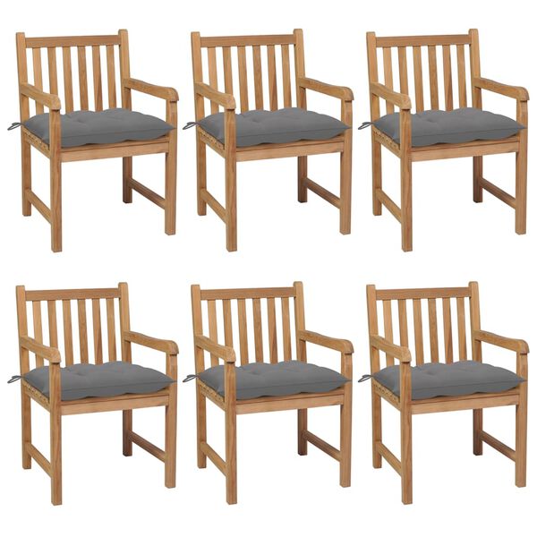 vidaXL Garden Chairs 6 pcs with Grey Cushions Solid Teak Wood
