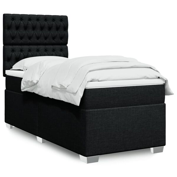 vidaXL Box Spring Bed with Mattress Black King Single Fabric
