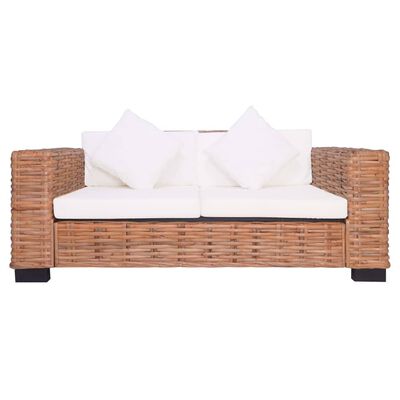 vidaXL 2 Piece Garden Sofa Set with Cushions Natural Rattan
