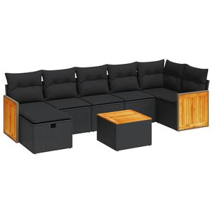 vidaXL 7 Piece Garden Sofa Set with Cushions Black Poly Rattan