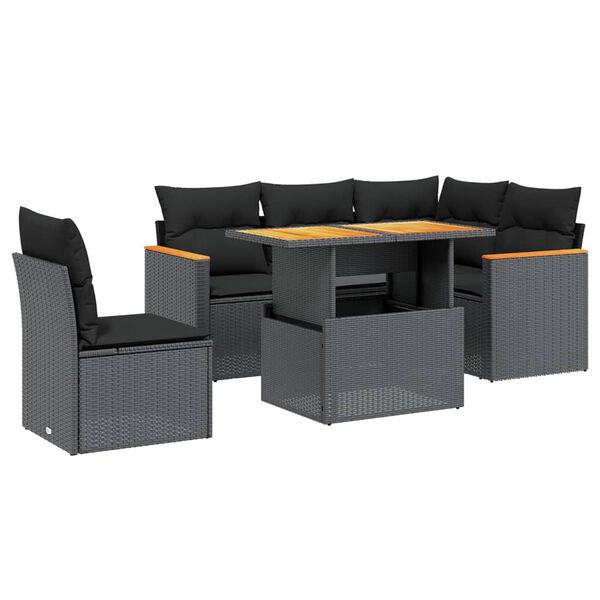 vidaXL 6 Piece Garden Sofa Set with Cushions Black Poly Rattan