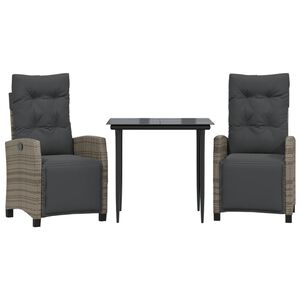 vidaXL 3 Piece Garden Dining Set with Cushions Grey Poly Rattan