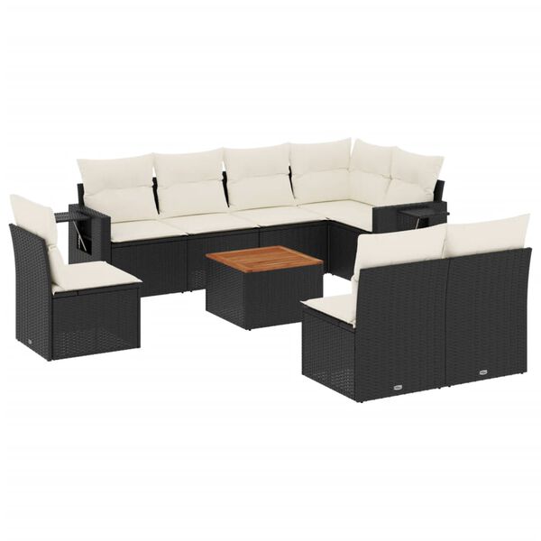vidaXL 9 Piece Garden Sofa Set with Cushions Black Poly Rattan