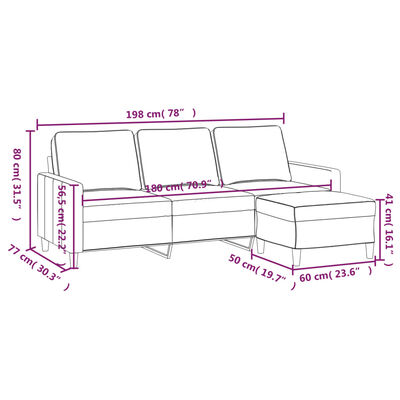 vidaXL 3-Seater Sofa with Footstool Dark Grey 180 cm Velvet