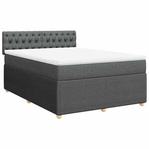 vidaXL Box Spring Bed with Mattress Dark Grey Queen Fabric
