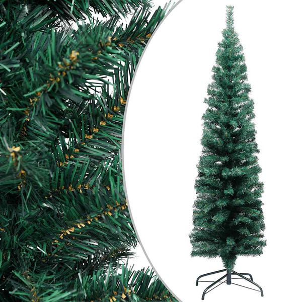 vidaXL Slim Artificial Pre-lit Christmas Tree with Ball Set Green 180 cm