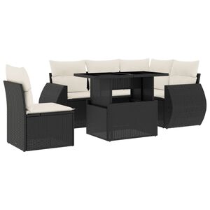 vidaXL 6 Piece Garden Sofa Set with Cushions Black Poly Rattan