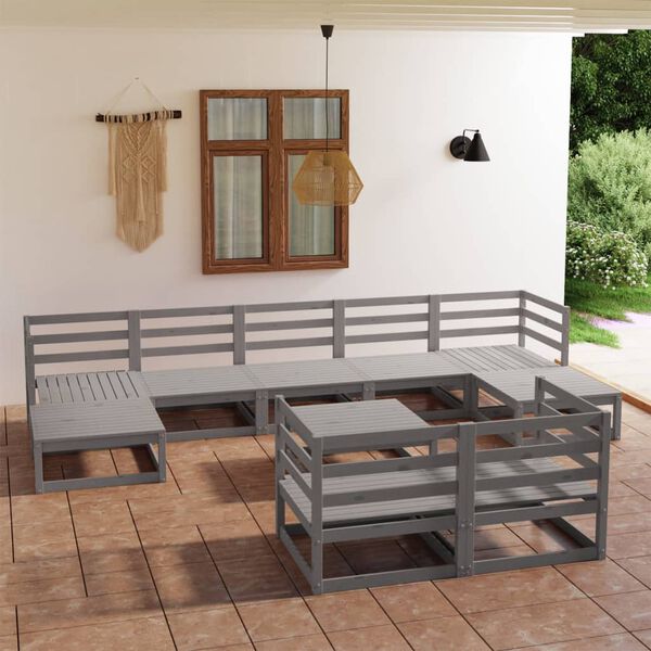 vidaXL 10 Piece Garden Lounge Set Grey Solid Pinewood