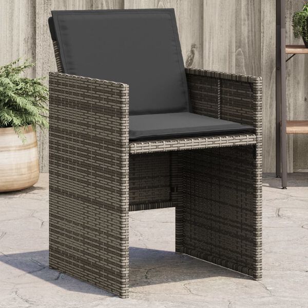 vidaXL Garden Chairs with Cushions 4 pcs Grey Poly Rattan